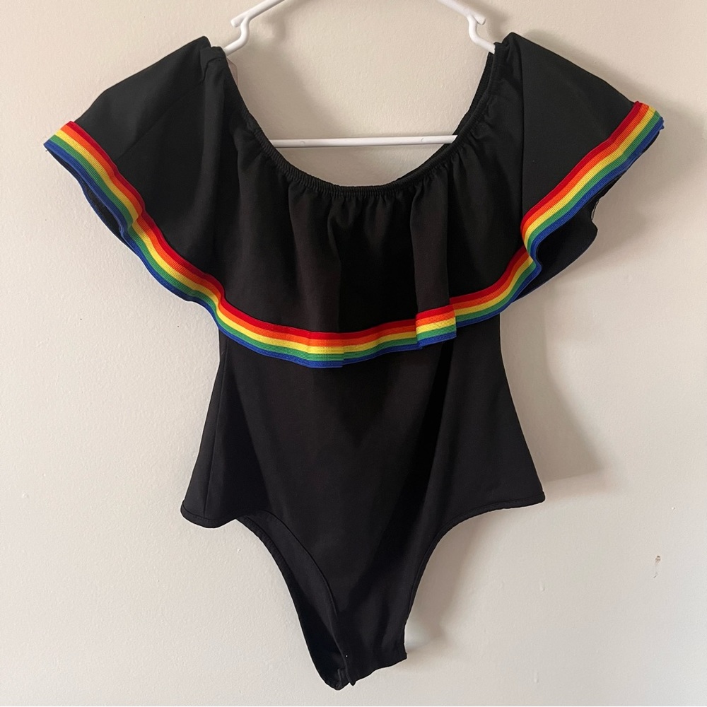 Black off-the-shoulder bodysuit